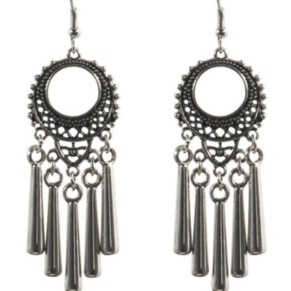 Jewelry - Silver Decorated Tassel Earrings (E984)
